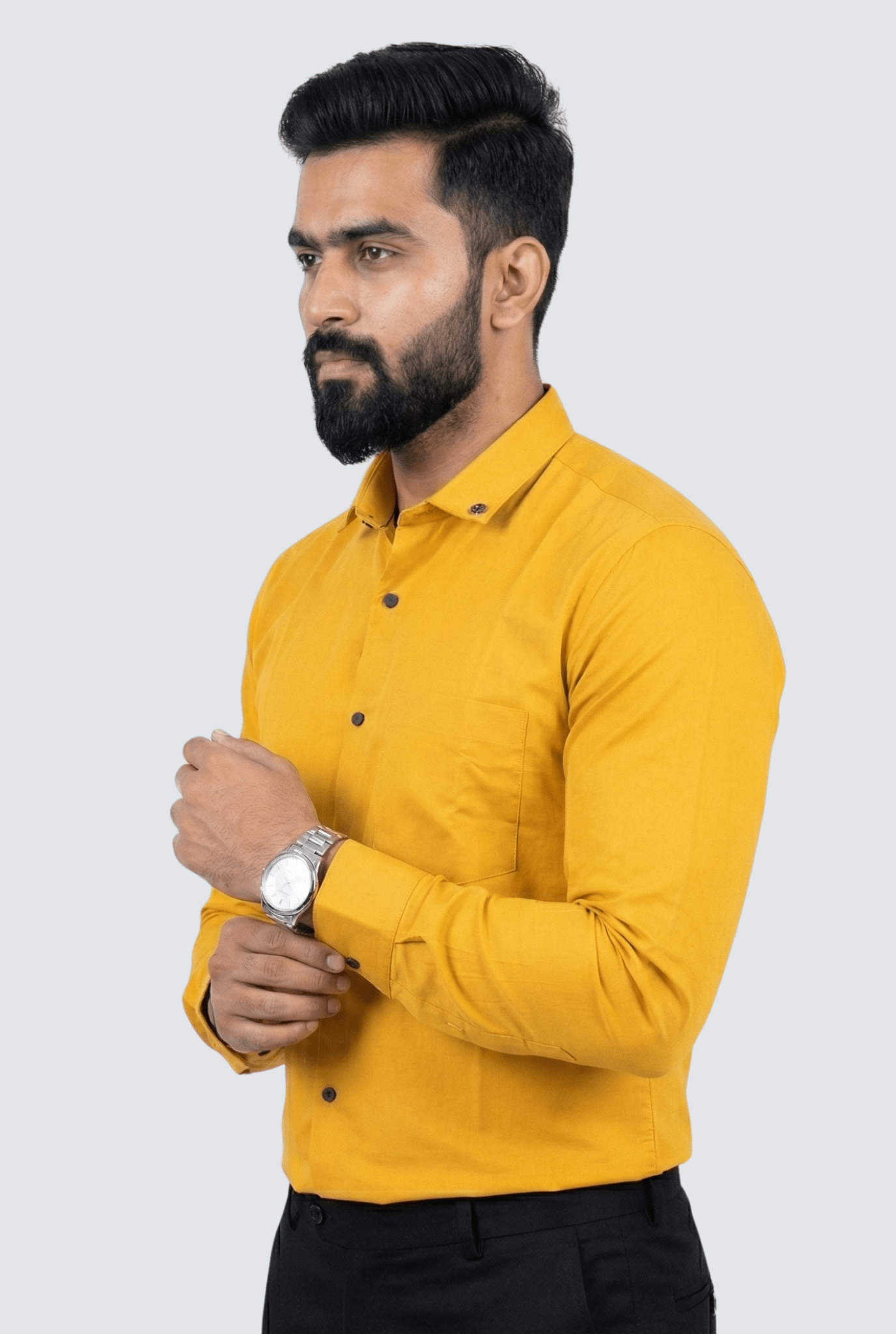 Mustard Yellow Cotton Men's Shirt - KITES CLUB