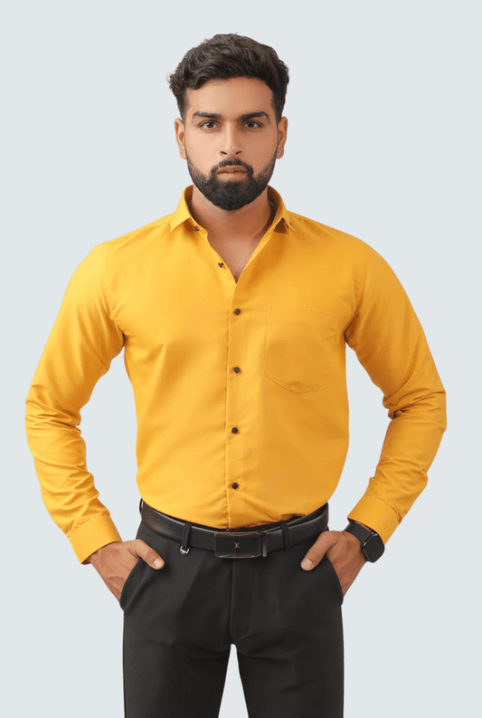 Mustard Yellow Cotton Men's Shirt – Fit Style A(1262) - KITES CLUB