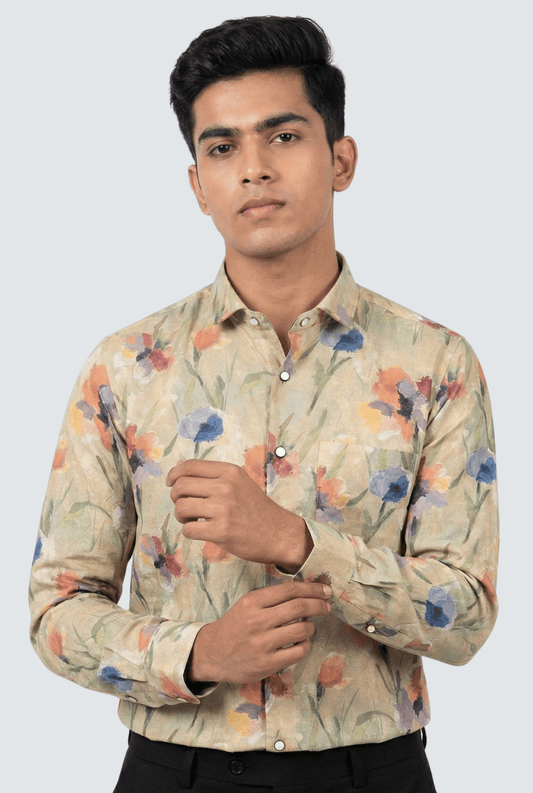 Natural Linen Digital Print Shirt - KITES CLUB