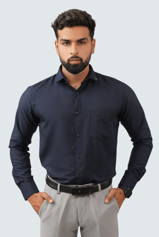 Navy Blue Cotton Men's Shirt – Stylish Slim Fit A(1262) - KITES CLUB