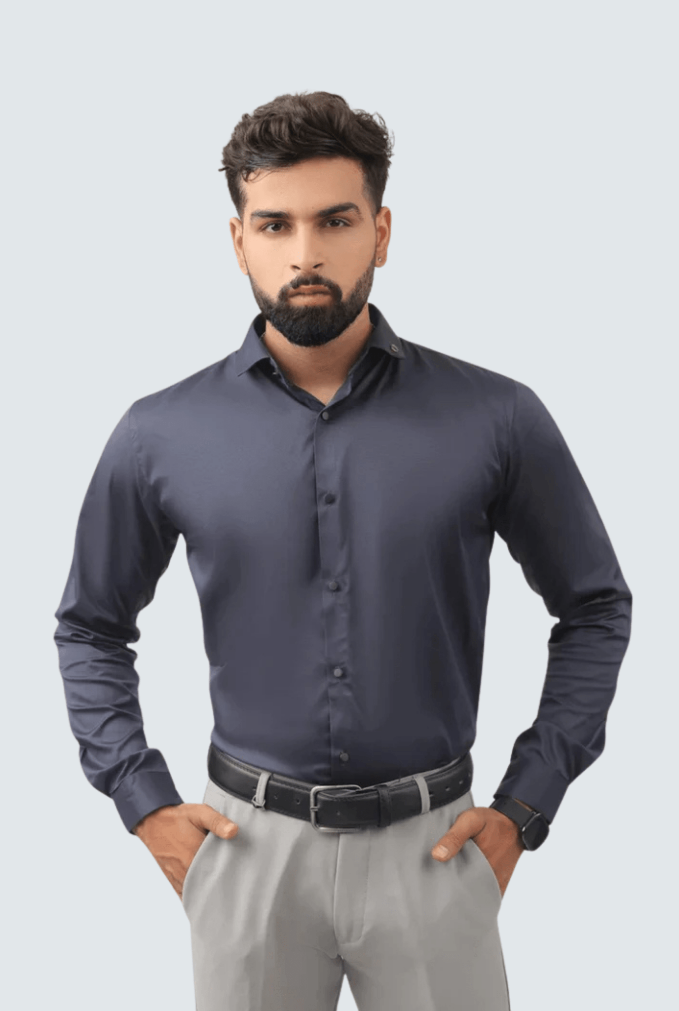 "Navy Blue Satin Men’s Shirt | Kites Club" A - (847) - KITES CLUB
