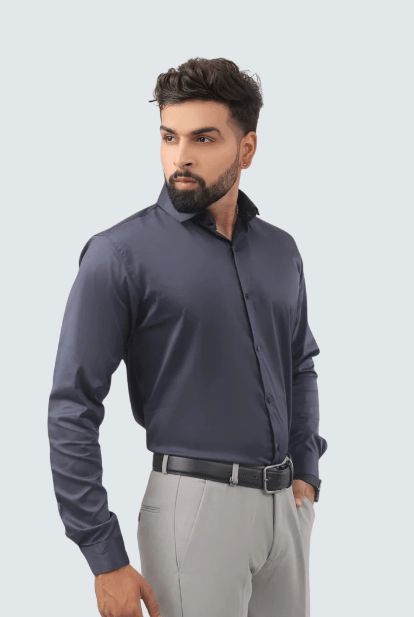 "Navy Blue Satin Men’s Shirt | Kites Club" A - (847) - KITES CLUB