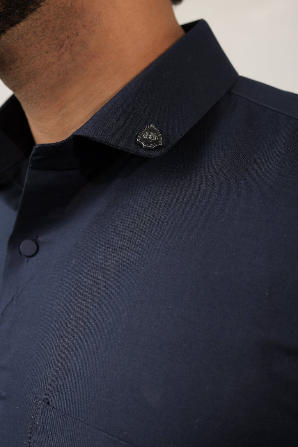 Close-up of navy blue fabric – soft cotton texture