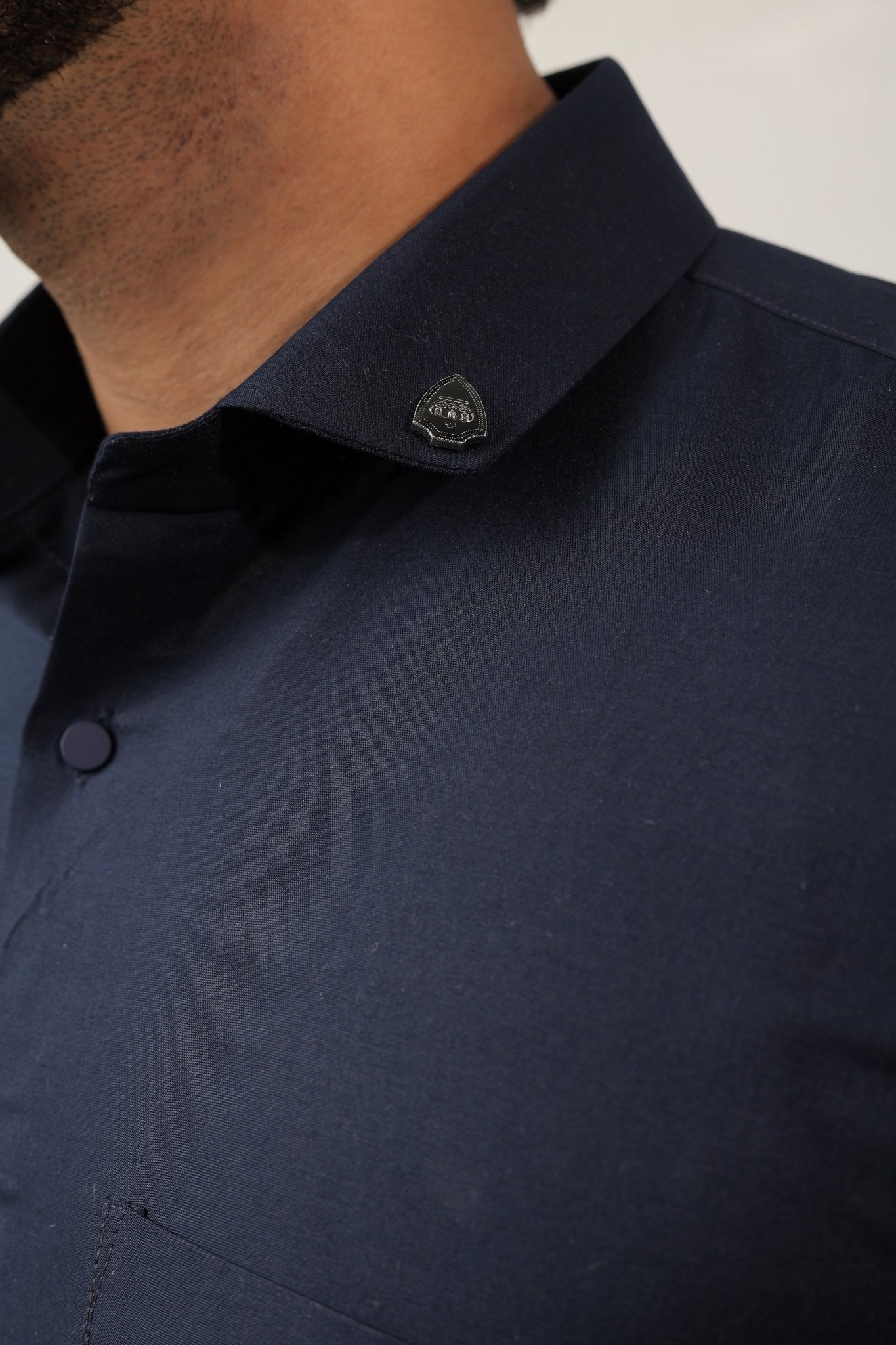 Close-up of navy blue fabric – soft cotton texture