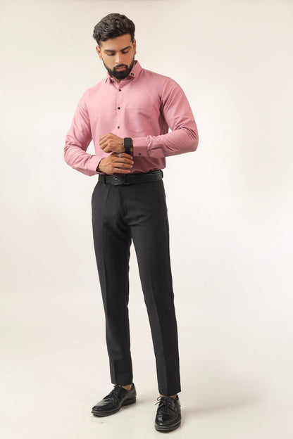 Model wearing pink cotton shirt – casual festive look
