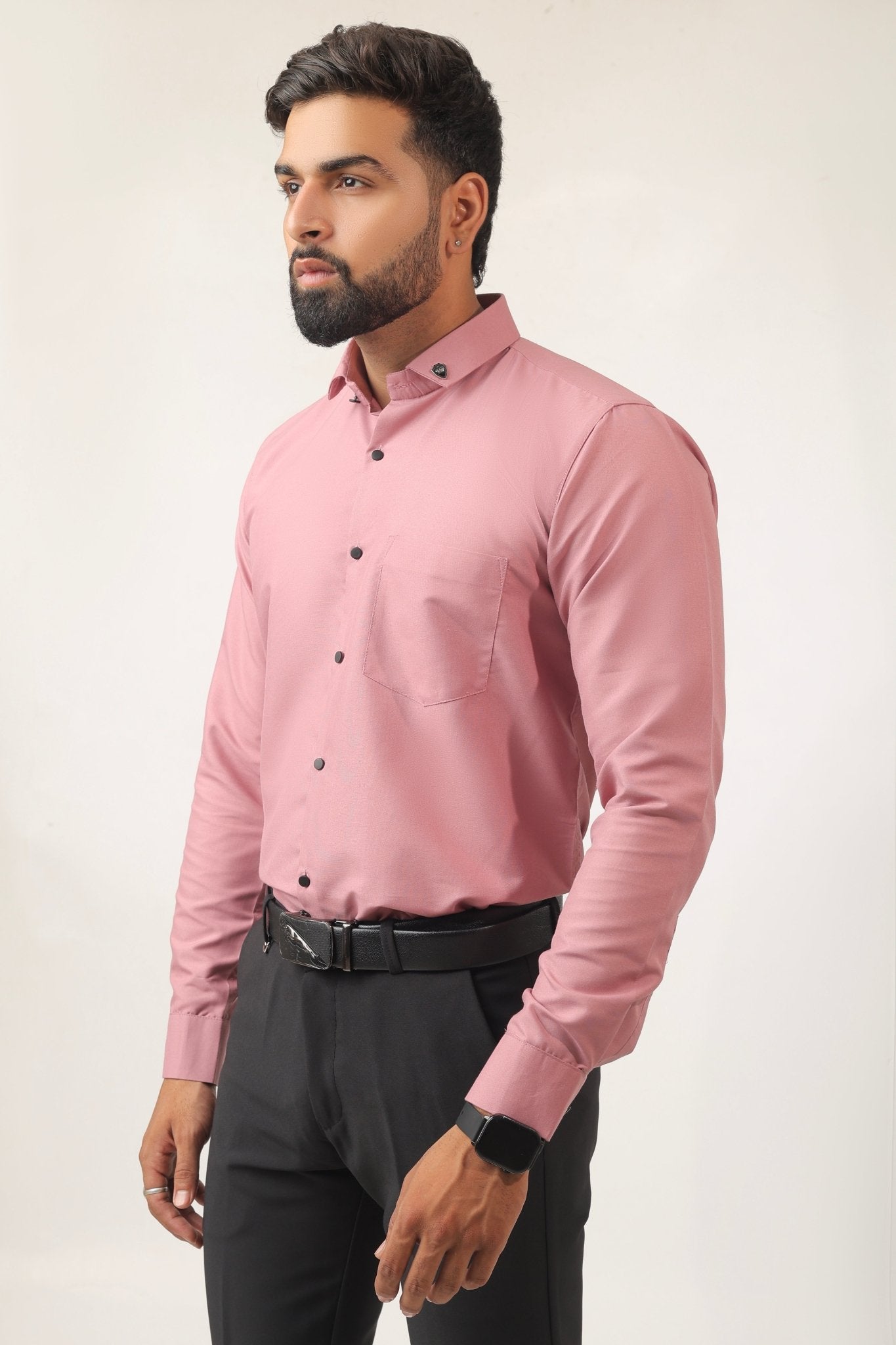 Side view of pink shirt – breathable cotton for men