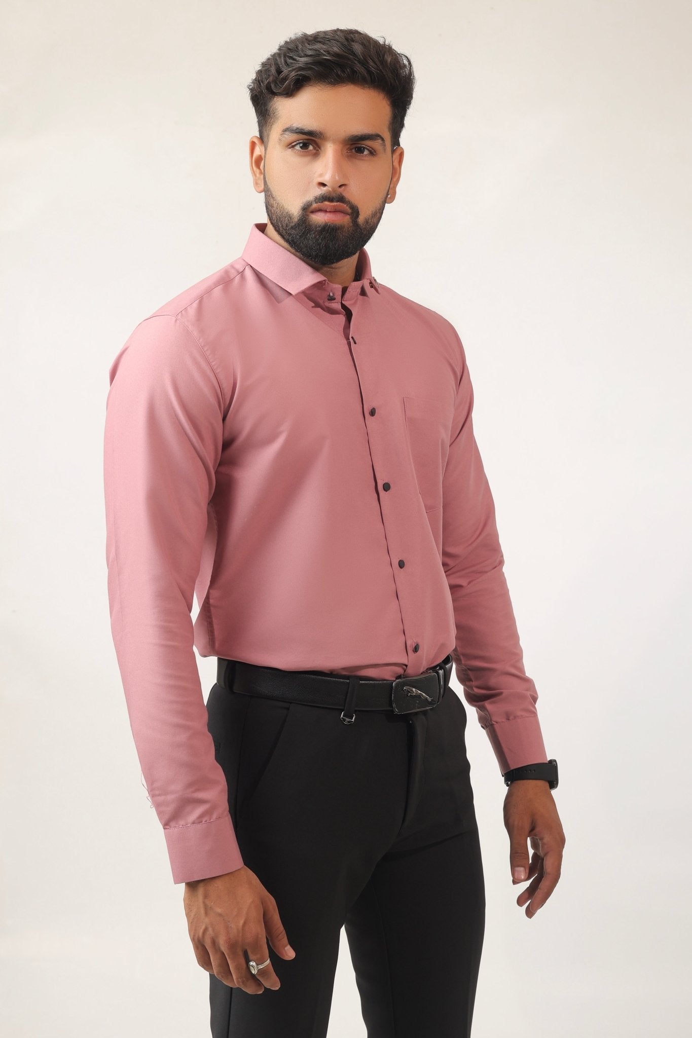 Side view of pink shirt – breathable cotton for men