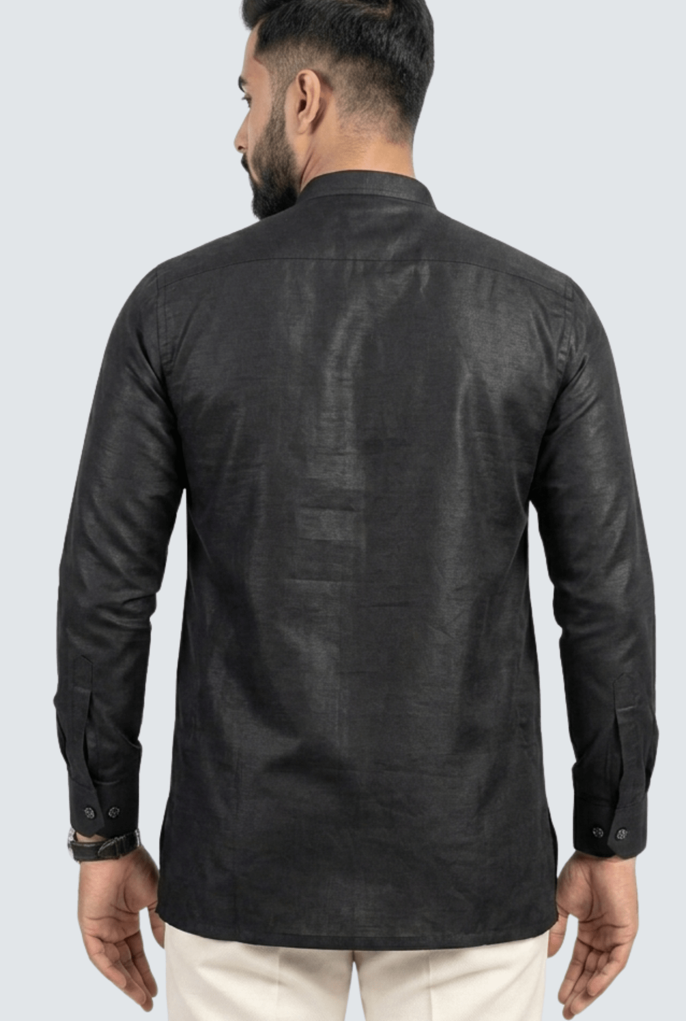 Premium Men’s Satin Short Kurta - Black (2121) - KITES CLUB