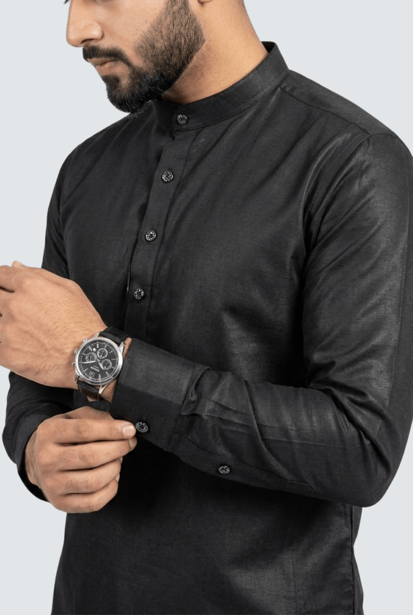 Premium Men’s Satin Short Kurta - Black (2121) - KITES CLUB