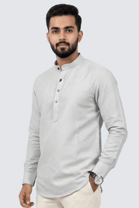 Premium Men’s Satin Short Kurta - Grey (2121) - KITES CLUB