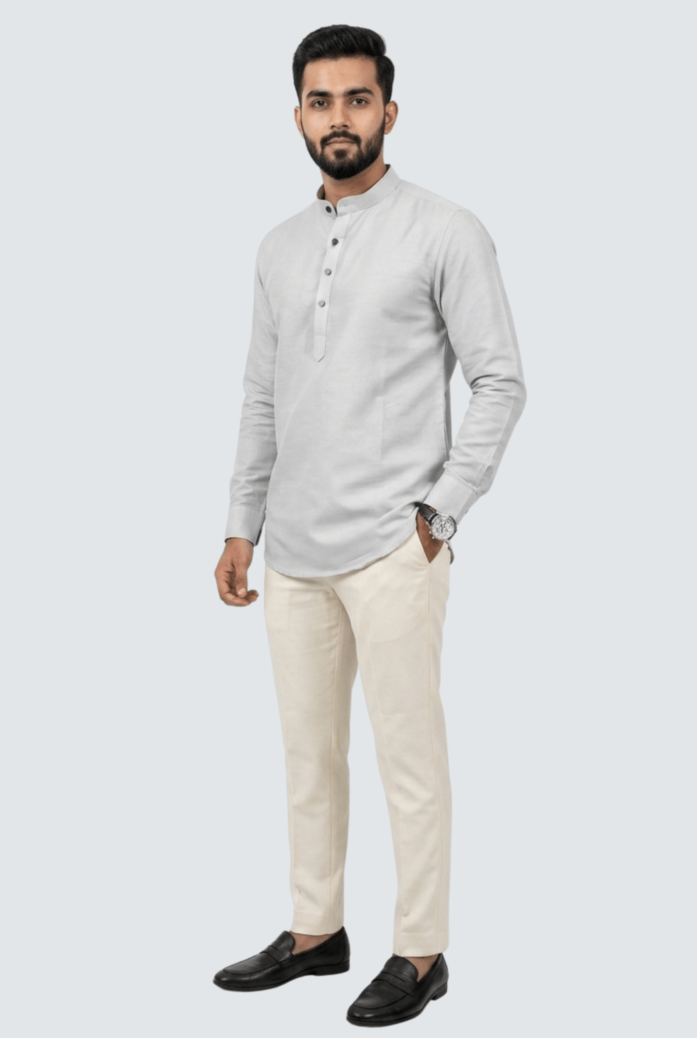 Premium Men’s Satin Short Kurta - Grey (2121) - KITES CLUB