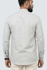 Men's satin short kurta back view with full-length seam and buttoned cuffs