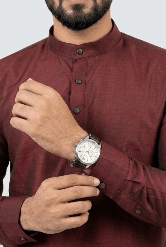 Premium Men’s Satin Short Kurta - Maroon (2121) - KITES CLUB