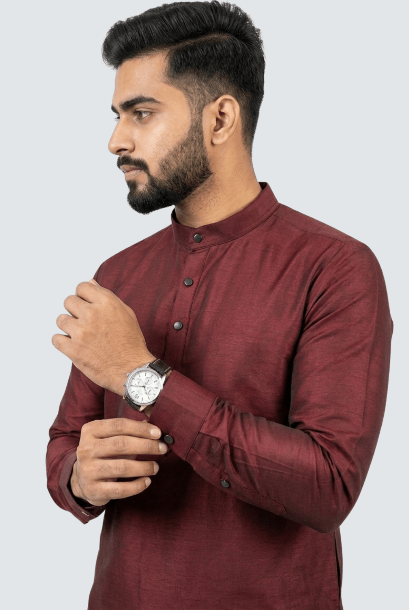 Premium Men’s Satin Short Kurta - Maroon (2121) - KITES CLUB