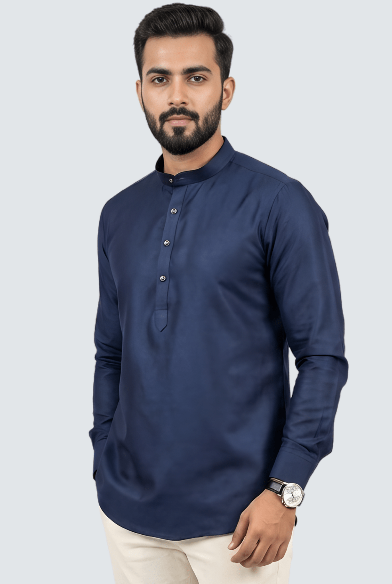 Premium Men’s Satin Short Kurta - Navy (2121) - KITES CLUB