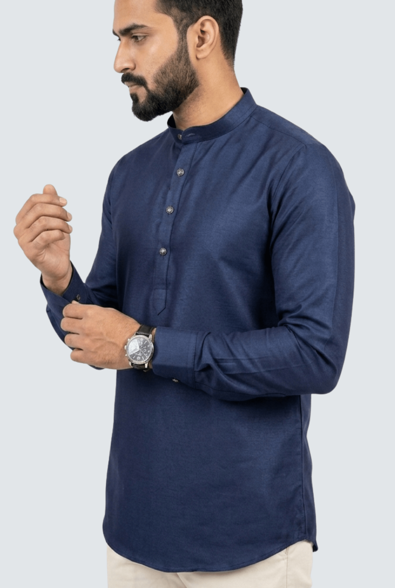 Premium Men’s Satin Short Kurta - Navy (2121) - KITES CLUB