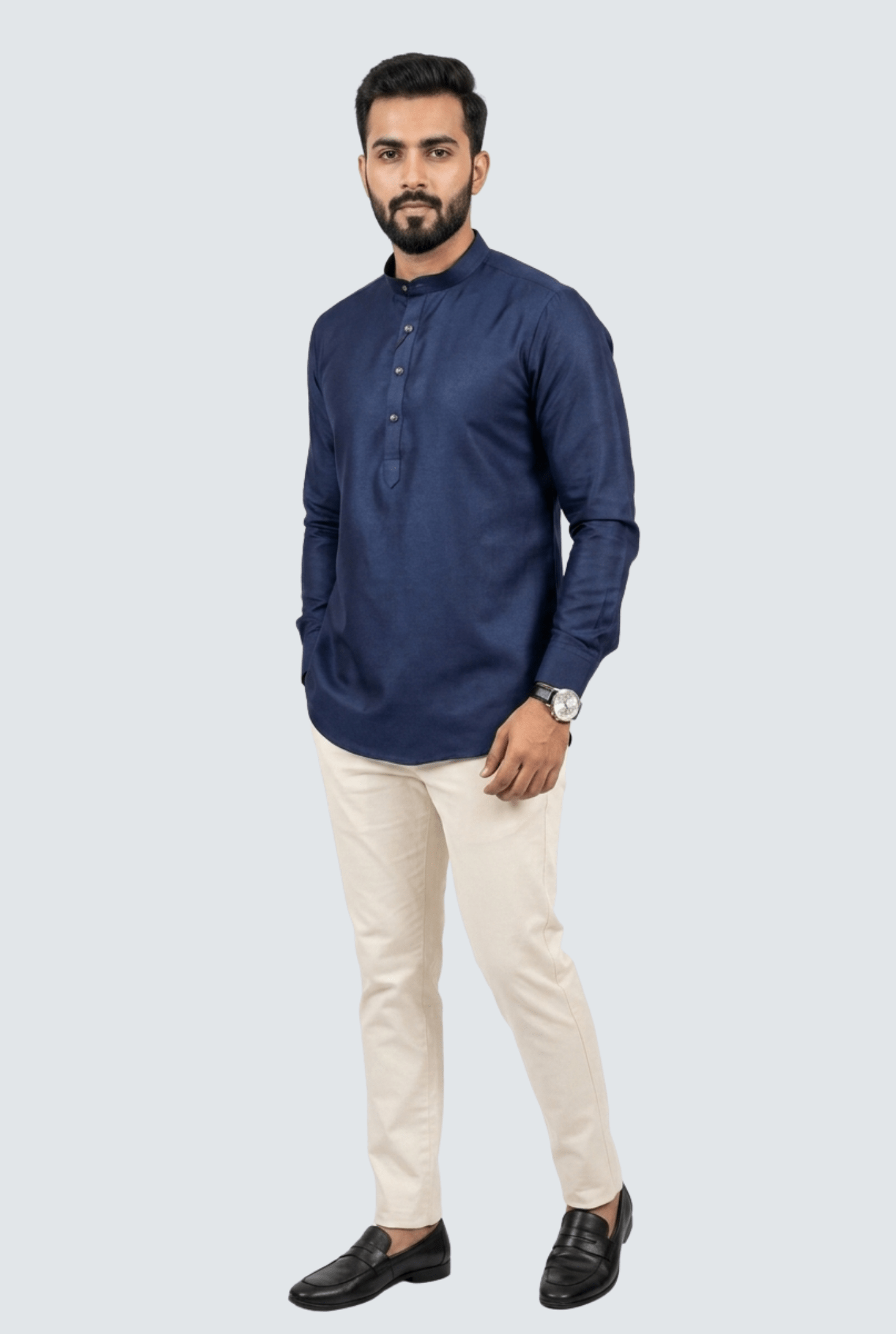 Premium Men’s Satin Short Kurta - Navy (2121) - KITES CLUB