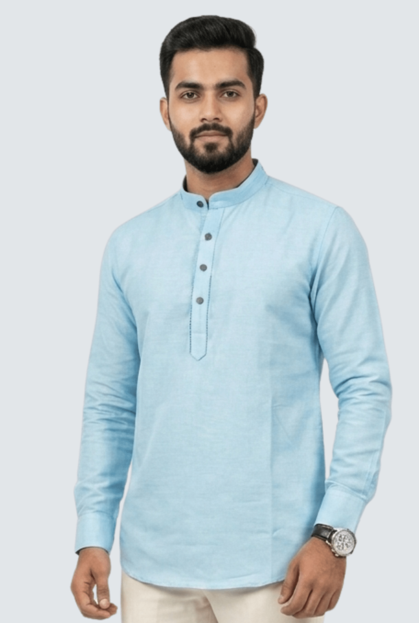 Premium Men’s Satin Short Kurta - Sky Blue (2121) - KITES CLUB