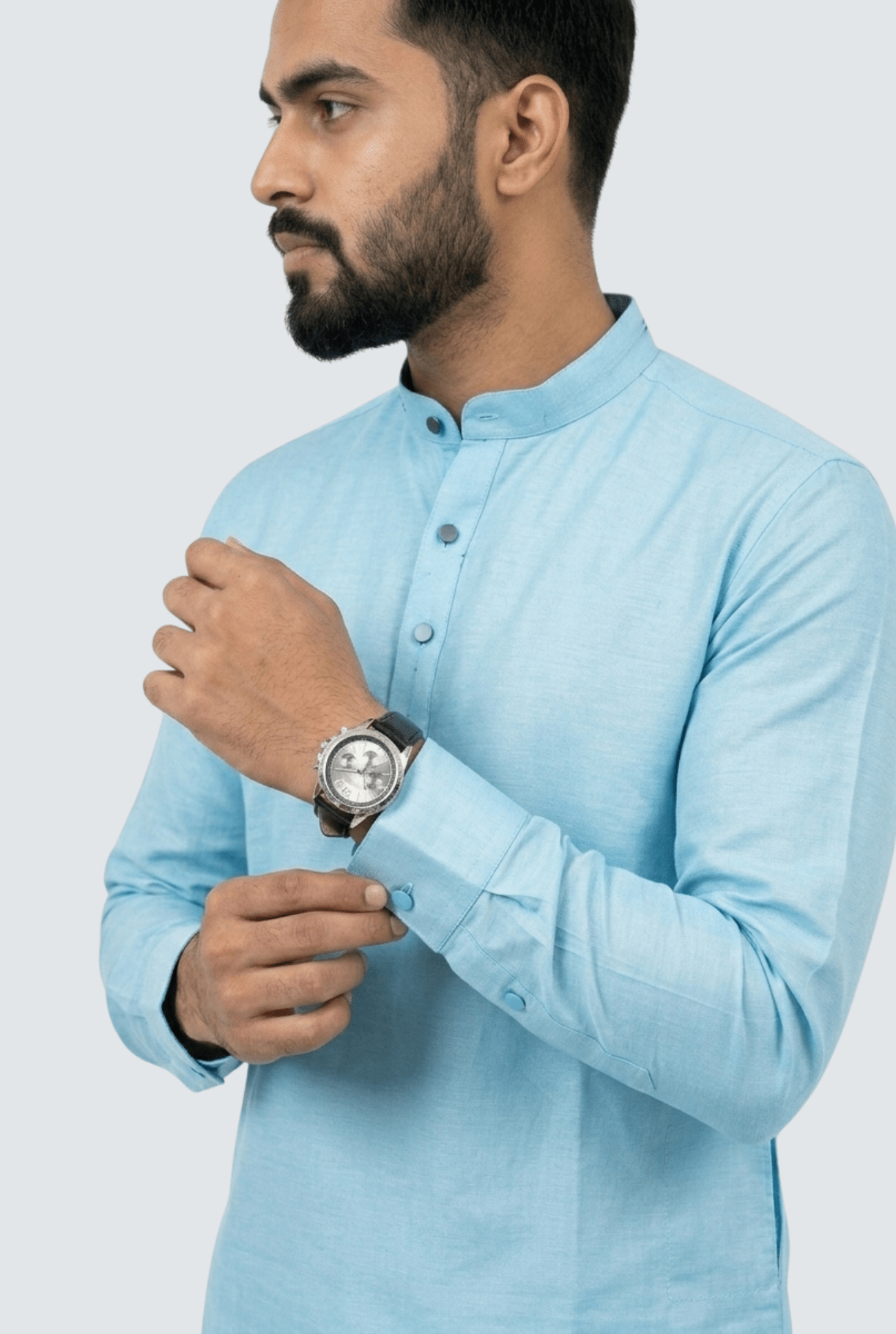 Premium Men’s Satin Short Kurta - Sky Blue (2121) - KITES CLUB