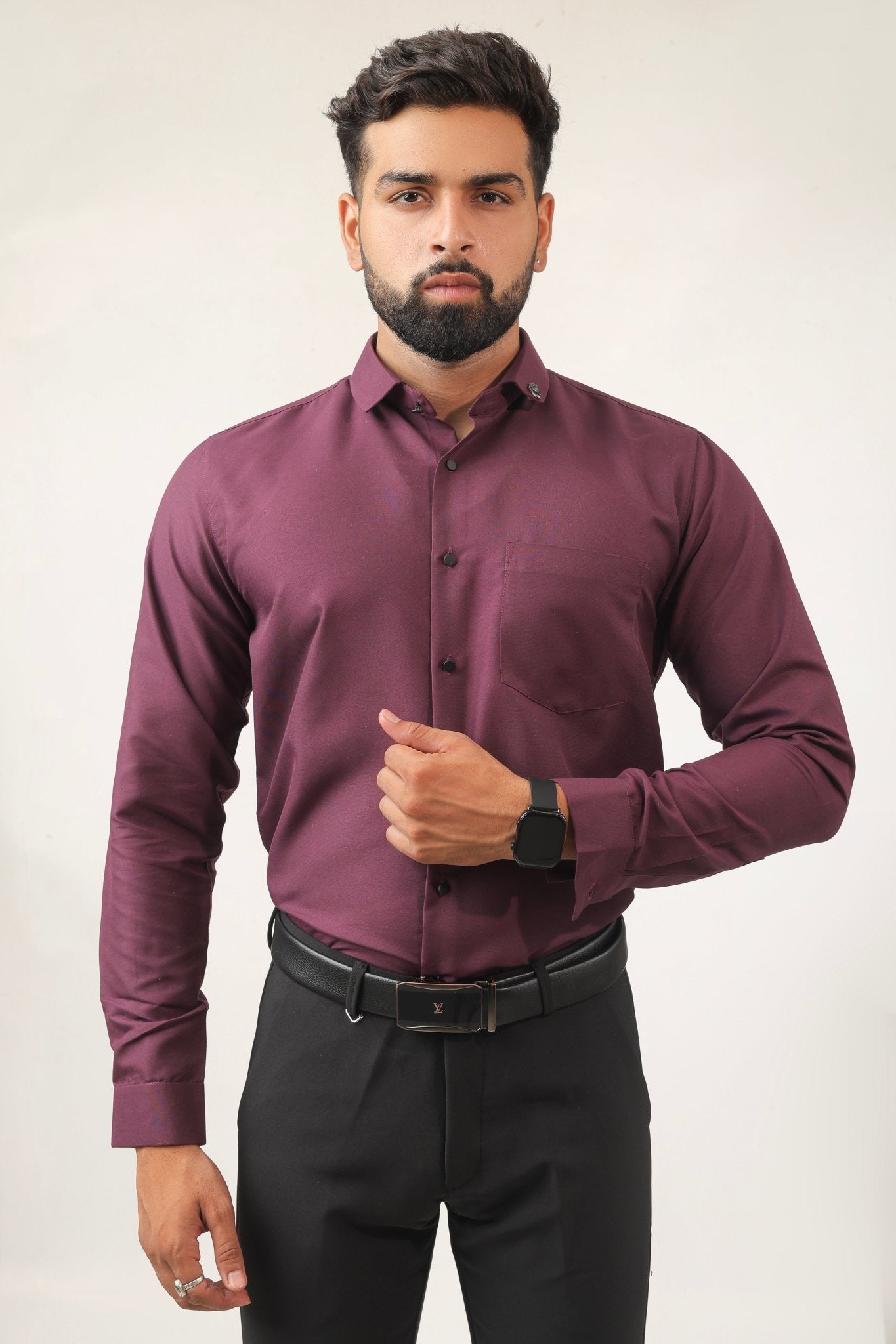 Purple Cotton Shirt for Men – Slim Fit Full Front View