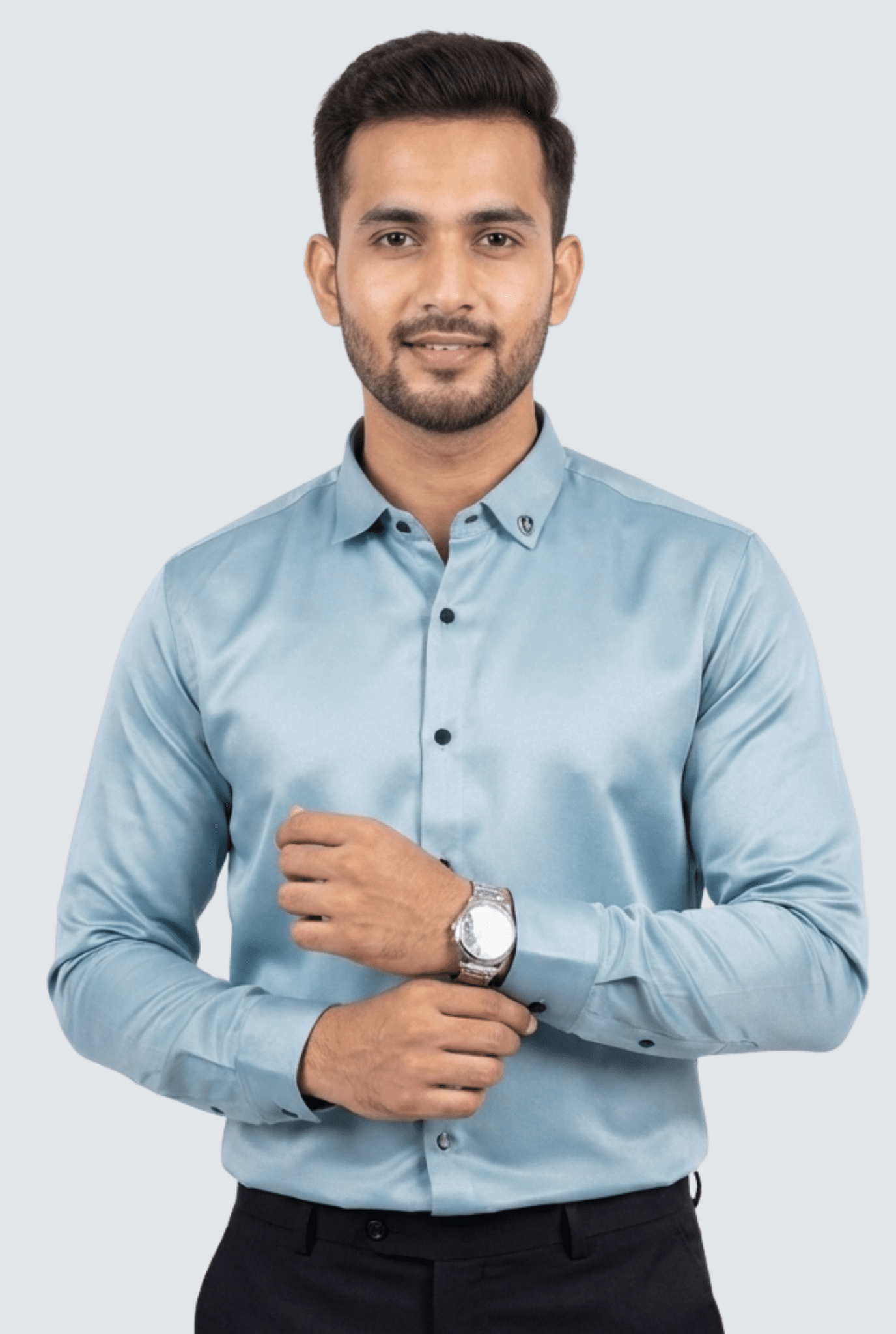 Sky Blue Satin Smart Fit Shirt for Men - KITES CLUB