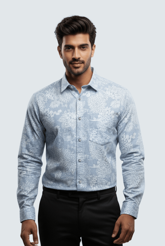 "Stylish Men’s Cotton Floral Blend Printed Shirt " A - (1706) - KITES CLUB
