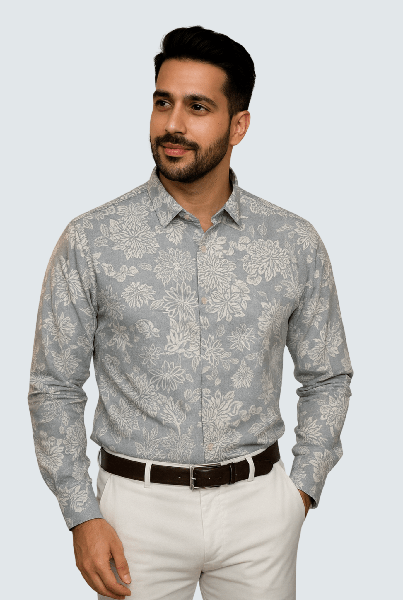 "Stylish Men’s Cotton Floral Blend Printed Shirt " A - (1706) - KITES CLUB