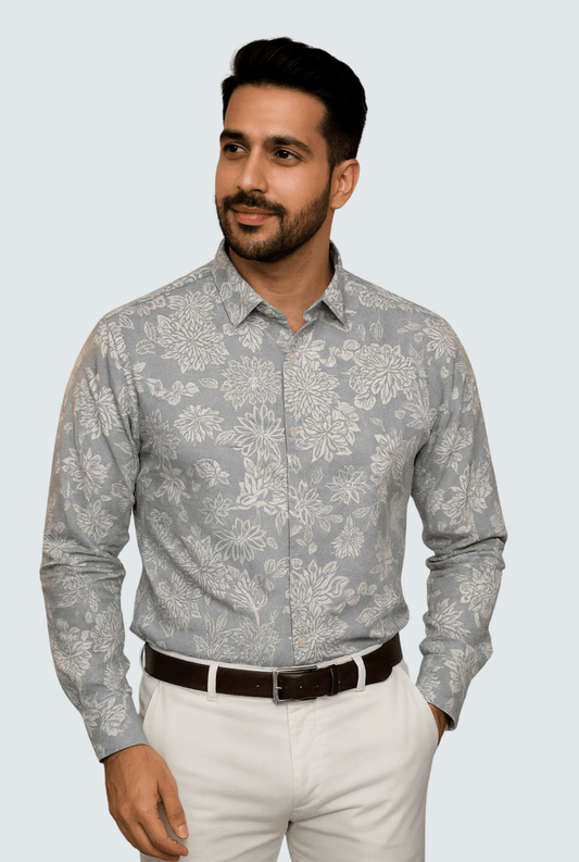 "Stylish Men’s Cotton Floral Blend Printed Shirt " A - (1706) - KITES CLUB