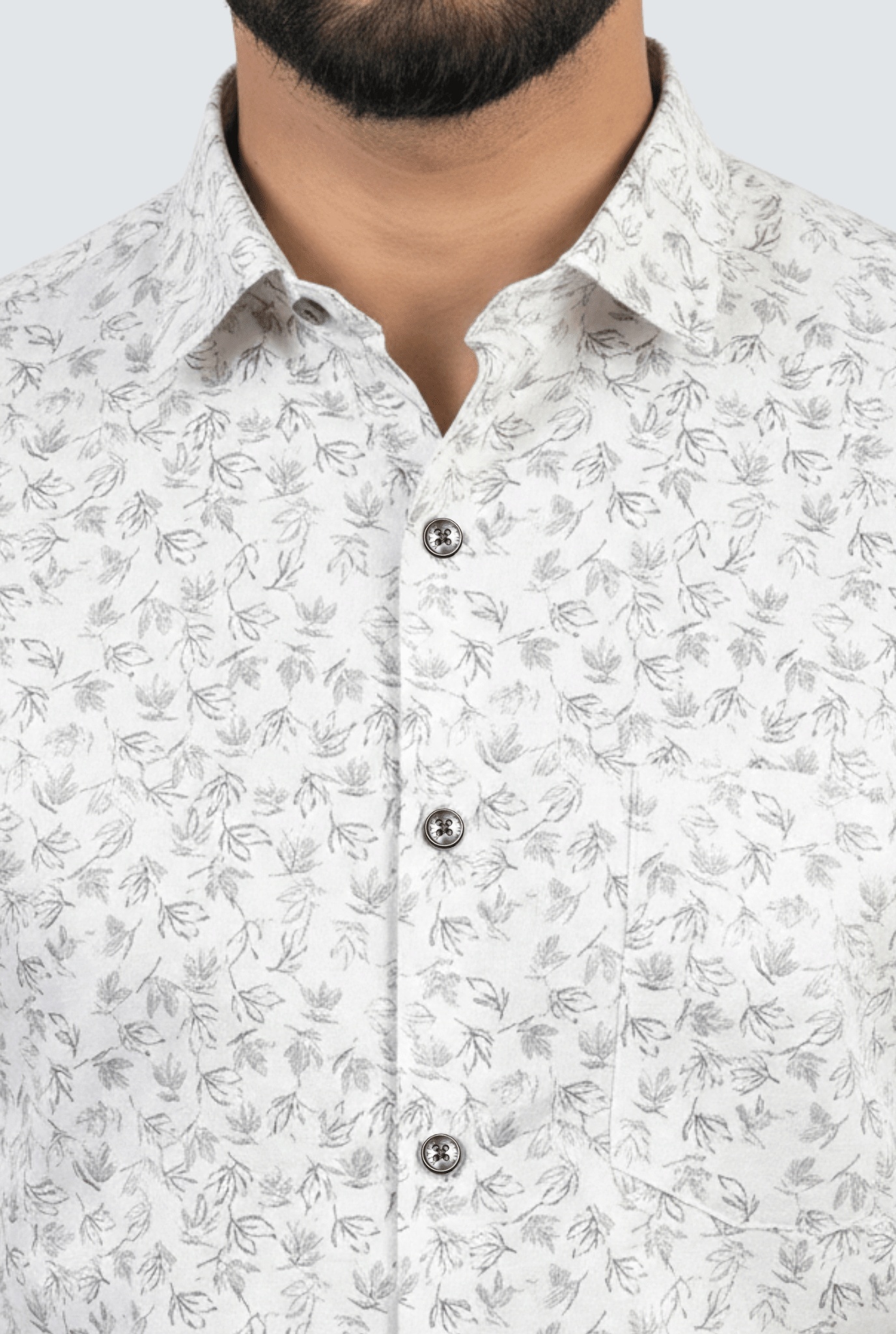 White printed poly satin shirt fabric design with black print