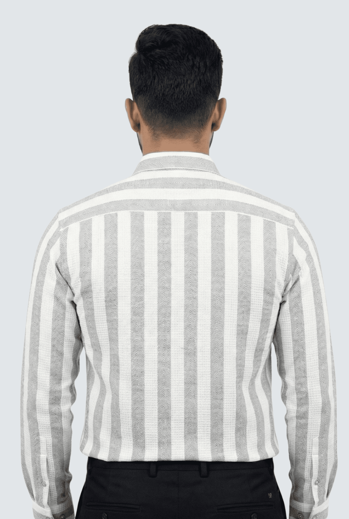 White & Grey Stripe Waffle Dobby Cotton Shirt - KITES CLUB