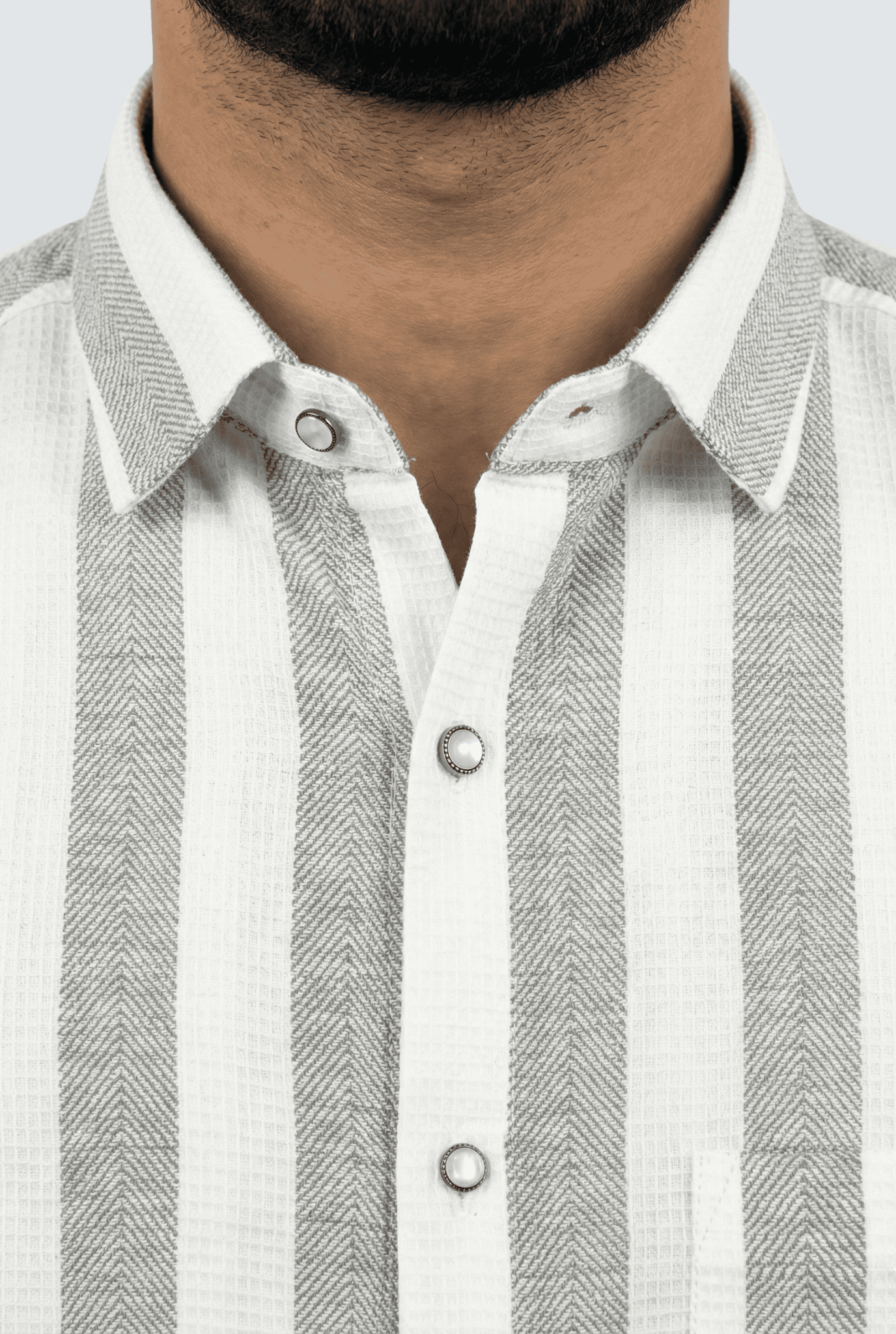 White & Grey Stripe Waffle Dobby Cotton Shirt - KITES CLUB